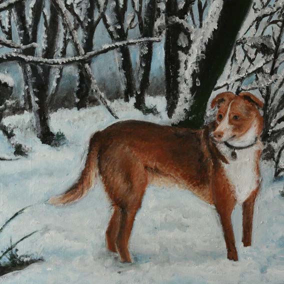 Schneehund – Öl auf Leinwand